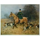 AFTER ALFRED G. HAIGH Will Dale, Huntsman to the Duke of Beaufort's Hound Colour print Signed on the