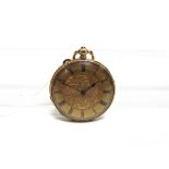 AN OPEN FACED POCKET WATCH the case stamped '18K' with gilt metal cuvette, housing a bar movement