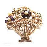 A 9 CARAT GOLD GEM SET GIARDINETTO BROOCH London 1961, set with cultured pearl centred flowers of