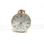 W.S. ROSWELL London, an 18 carat gold open face pocket watch, marks worn, the white enamel dial with