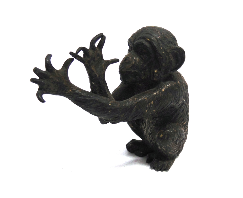 AN AUSTRIAN COLD PAINTED BRONZE FIGURE modelled as a monkey seated in comical pose, approx 7cm high