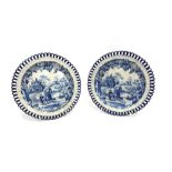 A PAIR OF DAVENPORT RIBBON PLATES transfer printed in the 'Chinoiserie High Bridge' pattern within