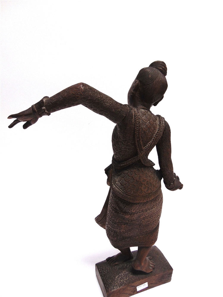 A SIAMESE CARVED WOODEN FIGURE of a dancing female on rectangular base, 70cm high - Image 2 of 2