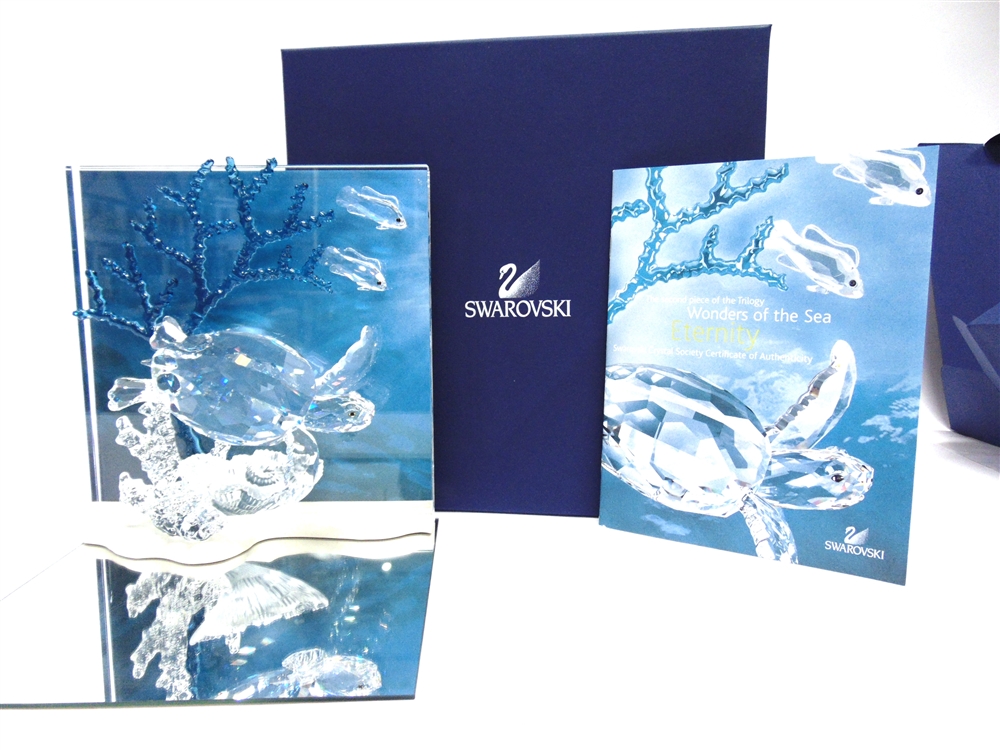 A SWAROVSKI CRYSTAL 'WONDERS OF THE SEA - ETERNITY' MODEL of a sea turtle, boxed with paperwork - Image 2 of 3