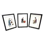THREE CHINESE RICE PAPER PAINTINGS each depicting figures playing percussion instruments, 16cm x