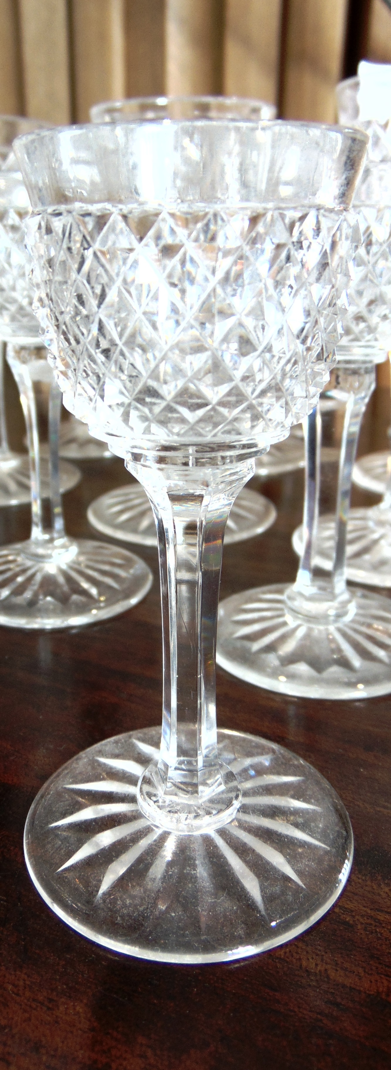 NINE MATCHING CUT GLASS SHERRY GLASSES 12cm high, star cut bases; and six matching liqueur glasses - Image 2 of 2