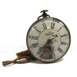 A GILT METAL NOVELTY TOY TIMEPIECE in the style of a pocketwatch in gilt metal with chain, one hand,