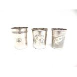 A FRENCH SILVER BEAKER by Henri Soufflot, engraved with a spray of flowers and a monogrammed
