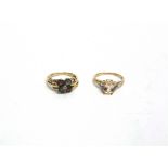 A 9 CARAT GOLD GEM SET DRESS RING finger size O, 1.9g gross; and another gem set 9 carat ring, 2.