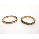 A 9 CARAT GOLD HINGED BANGLE and another; 22g gross