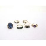 A COLLECTION OF SIX 9 CARAT GOLD STONE SET RINGS 14.9g gross