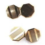 A PAIR OF 9 CARAT GOLD CUFFLINKS the octagonal panels with engine turned decoration, 6.3g gross