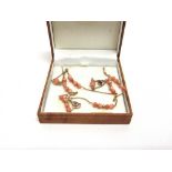 A 9 CARAT GOLD CORAL NECKLACE AND EARRINGS SET 5.9g gross, cased