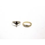 A THREE STONE DIAMOND 9 CARAT GOLD RING the graduated brilliant cuts totalling approximately 0.14