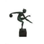 AFTER ALEXANDRE-JOSEPH DERENNE: a patinated metal figure of a female nude dancing, on square