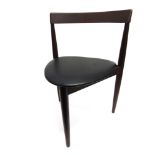 HANS OLSEN/FREM ROJLE: three matching rosewood dining chairs, upholstered in black vinyl, on three