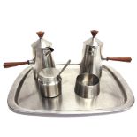 ROBERT WELCH FOR OLD HALL: a stainless steel 'Campden' pattern cafe au lait set on tray