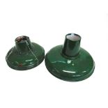 THORLUX LIGHTING: two green and white enamel light pendants, 21.5cm high 38cm diameter; together