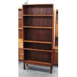 A TALL DANISH TEAK OPEN BOOKCASE with two adjustable and two fixed shelves on square supports,