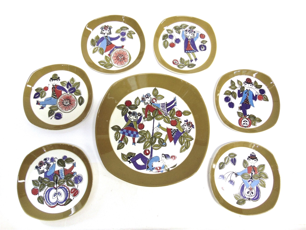 TURI GRAMSTAD OLIVER FOR FIGGJO FLINT NORWAY: a set of six 'Turi-design: Corsica' pattern tea plates