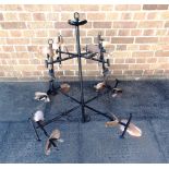 AN UNUSUAL LARGE STEEL AND COPPER CEILING LIGHT FITTING with 16 lights, 92cm high