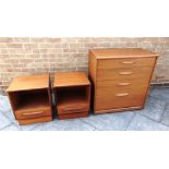 A PAIR OF G PLAN 'FRESCO' BEDSIDE CABINETS and an Austinsuite four drawer chest, 79cm wide 42cm deep