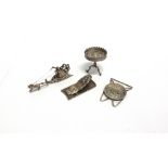 A CHINESE EXPORT SILVER PAPER CLIP character marks only, 6.5cm long; a miniature tripod table,