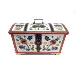 A NORWEGIAN PAINTED PINE DOME TOP TRUNK on shaped bracket feet with iron handle to top, with