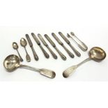 A PAIR OF VICTORIAN EXETER SILVER FIDDLE PATTERN SAUCE LADLES by W.R. Sobey, monogrammed, 124g (4