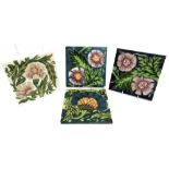 FOUR WILLIAM MORRIS DESIGN TILES each 20cm square