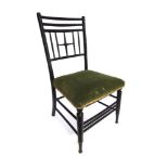 A VICTORIAN SUSSEX TYPE CHILDS EBONISED CHAIR in the manner of William Morris/Ford Madox Brown