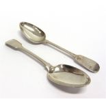 A PAIR OF SCOTTISH PROVINCIAL SILVER FIDDLE PATTERN DESSERT SPOONS by William Jamieson of