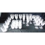 A SUITE OF WATERFORD CRYSTAL 'LISMORE' PATTERN GLASSWARE comprising eight claret glasses 15cm