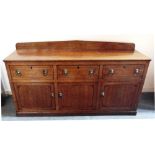 A 19TH CENTURY OAK SIDEBOARD with inlaid decoration, with three drawers above three cupboards,