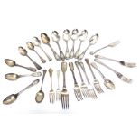 A COLLECTION OF SILVER FANCY PATTERNED FLATWARE by various makers and various dates; including a set