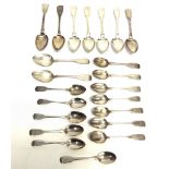 A COLLECTION OF FIDDLE PATTERN SILVER SPOONS by various makers and dates, all antique, including a