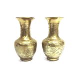 A PAIR OF CHINESE BRASS VASES six character marks to base, 19cm high