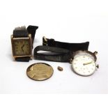 WALKER & HALL, A GENTLEMAN'S 9 CARAT GOLD MECHANICAL WRISTWATCH on a strap; and another for