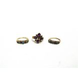 A 9 CARAT GOLD AMETHYST RING in the Victorian style; with two other 9 carat gold gem set Victorian