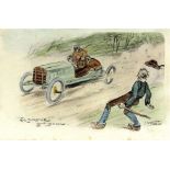 POSTCARDS - ERNEST MONTAUT Thirty-two artist-drawn cards, most of motoring interest, (album).