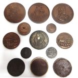 ASSORTED TOKENS, MEDALLIONS & MEDALS comprising a Birmingham halfpenny, 1793; John White Leith