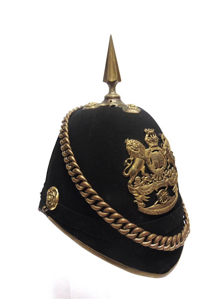 A BRITISH ROYAL ARTILLERY 1878 PATTERN HOME SERVICE BLUE CLOTH HELMET late 19th century, with a gilt