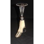 QUANTOCK STAGHOUNDS - A DEER SLOT SPECIMEN VASE with silver stand and engraved silver mount, Q.S.