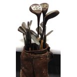 GOLF CLUBS & CARRY BAG including Ernest Vaux ''Pinsplitter irons & 3 woods,'' ''Henry Cotton iron,''