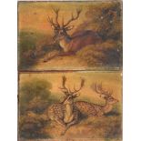 ENGLISH SCHOOL studies of Deer, a pair of oils on panel, 6.5 x 9.5cm