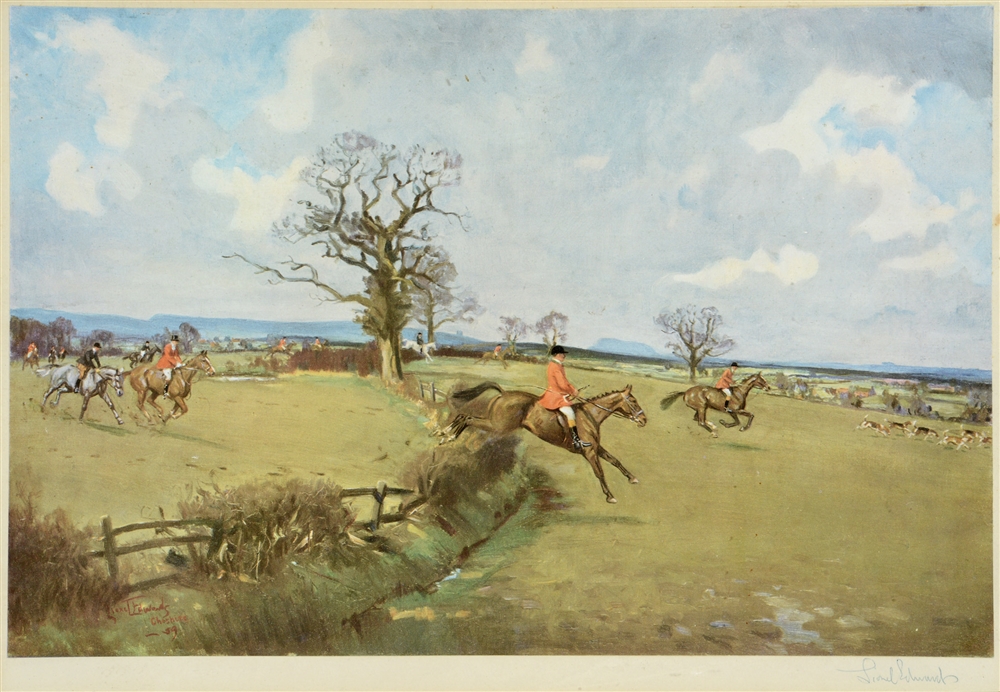 AFTER LIONEL EDWARDS The Cheshire Hunt - Full Cry, colour print, signed on the mount, 27 x 39cm