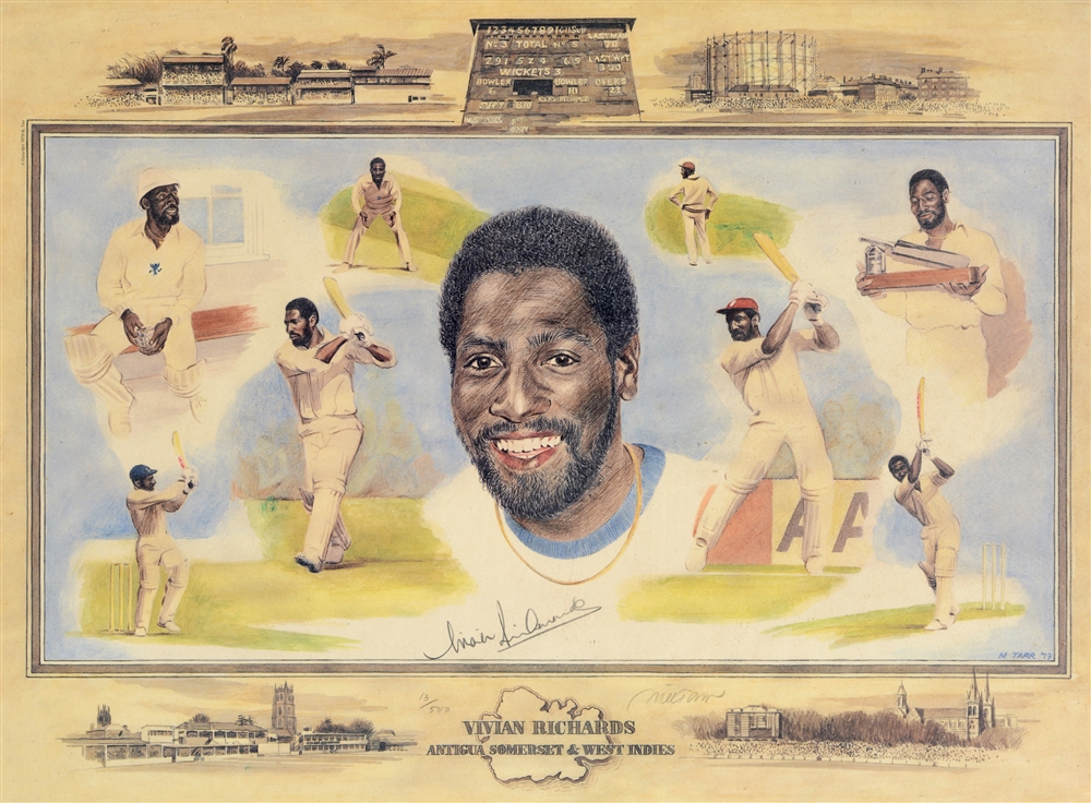 AFTER MIKE TARR 'Vivian Richards, Antigua, Somerset and West Indies', limited edition colour montage