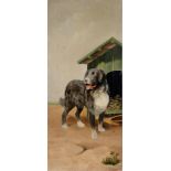 L.A. WOOD (BRITISH, EARLY 20TH CENTURY) Portrait of a Dog Before a Kennel, oil on canvas, signed and