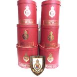 SIX 'CHRISTY'S' CARDBOARD HAT BOXES red with crest and 'Christy's London Hats' in gold lettering,