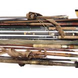 FISHING RODS a quantity of of various fishing rods including by ''Abu,'' ''Shakespeare,'' etc and